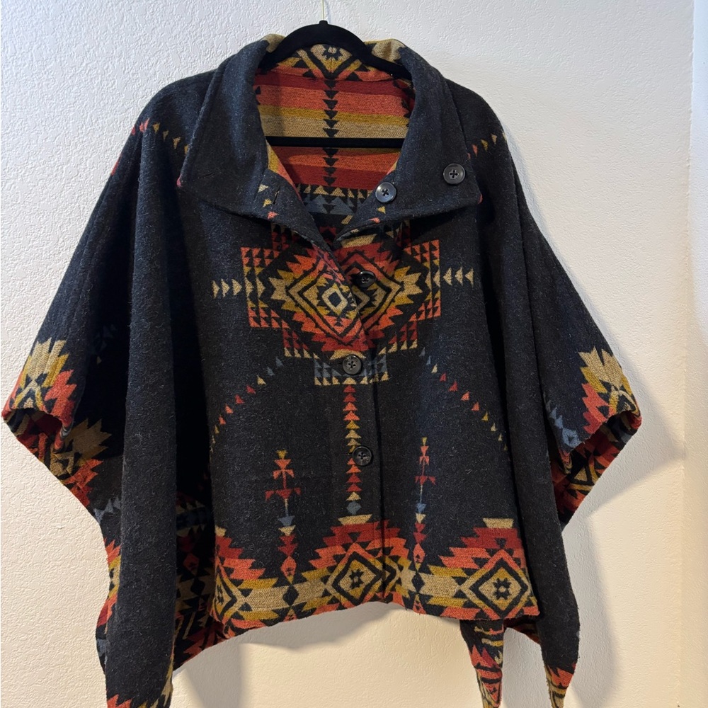Pendleton Chaparral Wool Aztec Southwestern Reversible Poncho Cape Size OS - Picture 3 of 4